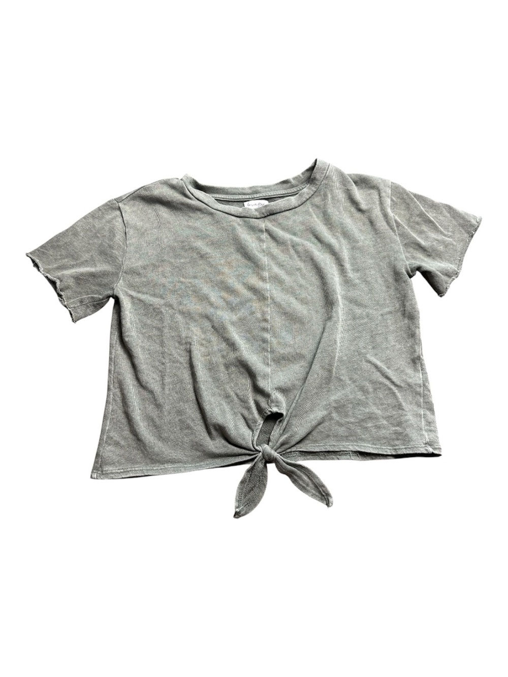 Green Cropped Tie-Front Short Sleeve Tee - Size S Casual Comfort Fit